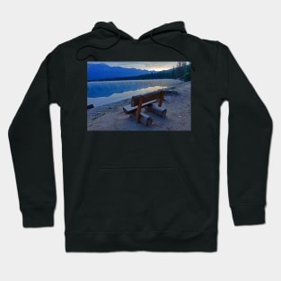 Cavell Lake Wooden Bench Morning Jasper National Park Fall Leaves Hoodie